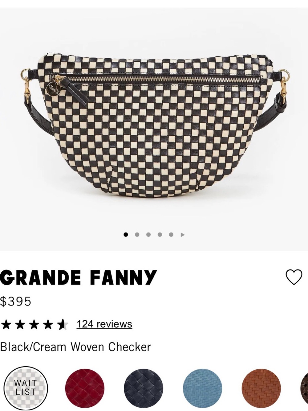 Clare V Black Grande Fanny, Cross Body, Black/Cream Woven Checker